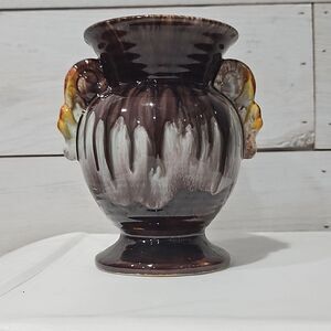Vintage Bay Keramik /Jasba Style Brown Drip Glaze Urn Vase w/ Cherub Angel